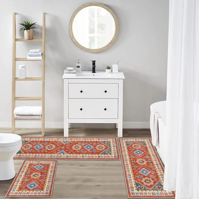 HEBE Washable Boho Kitchen Rug Sets 3 Piece with Runner Non Slip Kitchen Rugs and Mats Kitchen Mats for Floor Thick Kitchen Floor Mat Carpet Runner Rugs for Hallway Laundry Holiday Decor