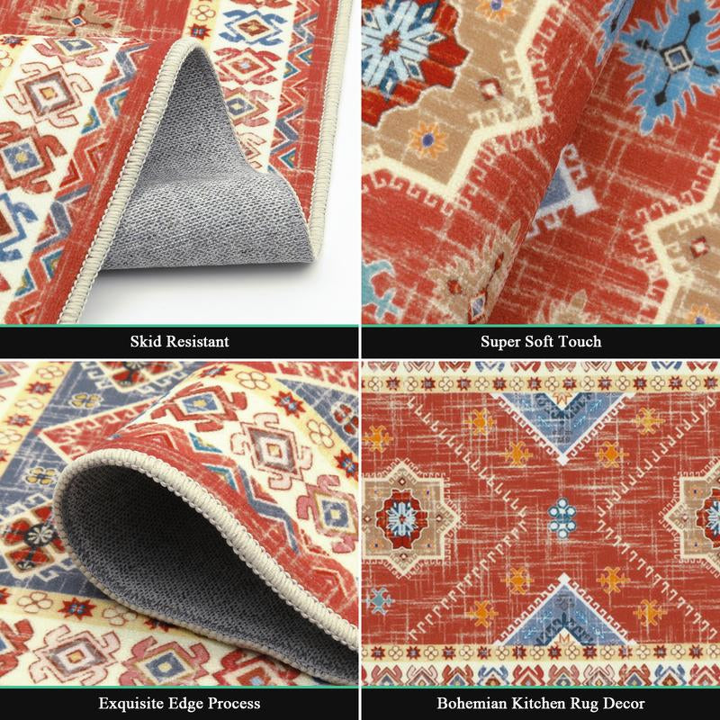 HEBE Washable Boho Kitchen Rug Sets 3 Piece with Runner Non Slip Kitchen Rugs and Mats Kitchen Mats for Floor Thick Kitchen Floor Mat Carpet Runner Rugs for Hallway Laundry Holiday Decor
