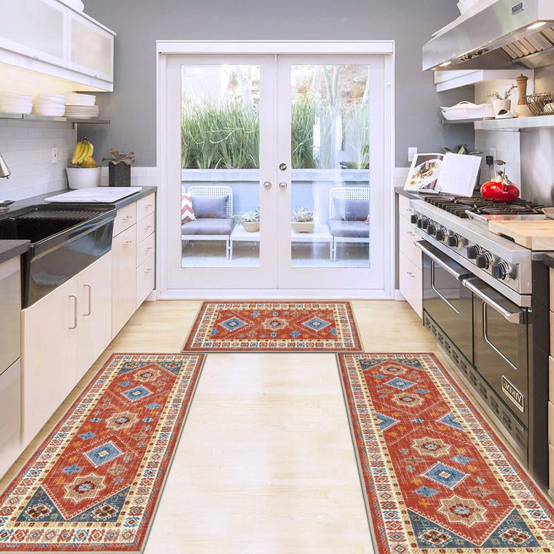 HEBE Washable Boho Kitchen Rug Sets 3 Piece with Runner Non Slip Kitchen Rugs and Mats Kitchen Mats for Floor Thick Kitchen Floor Mat Carpet Runner Rugs for Hallway Laundry Holiday Decor
