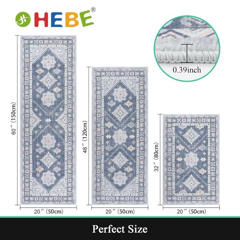 HEBE Washable Boho Kitchen Rug Sets 3 Piece with Runner Non Slip Kitchen Rugs and Mats Kitchen Mats for Floor Thick Kitchen Floor Mat Carpet Runner Rugs for Hallway Laundry Holiday Decor