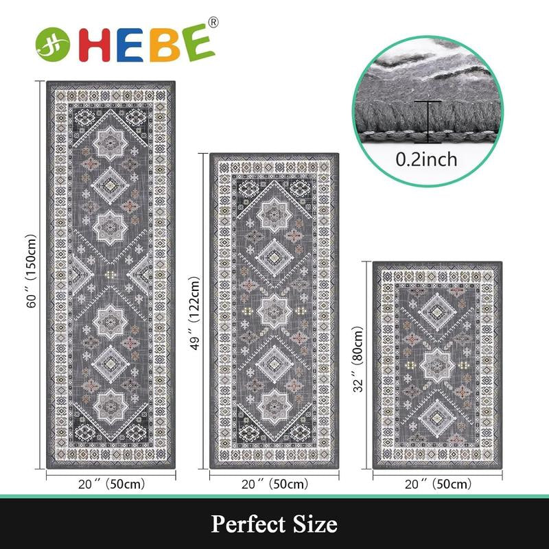 HEBE Washable Boho Kitchen Rug Sets 3 Piece with Runner Non Slip Kitchen Rugs and Mats Kitchen Mats for Floor Thick Kitchen Floor Mat Carpet Runner Rugs for Hallway Laundry Holiday Decor