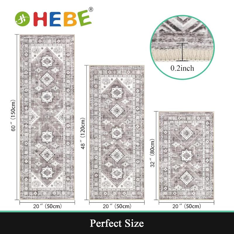 HEBE Washable Boho Kitchen Rug Sets 3 Piece with Runner Non Slip Kitchen Rugs and Mats Kitchen Mats for Floor Thick Kitchen Floor Mat Carpet Runner Rugs for Hallway Laundry Holiday Decor