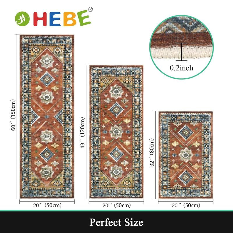 HEBE Washable Boho Kitchen Rug Sets 3 Piece with Runner Non Slip Kitchen Rugs and Mats Kitchen Mats for Floor Thick Kitchen Floor Mat Carpet Runner Rugs for Hallway Laundry Holiday Decor