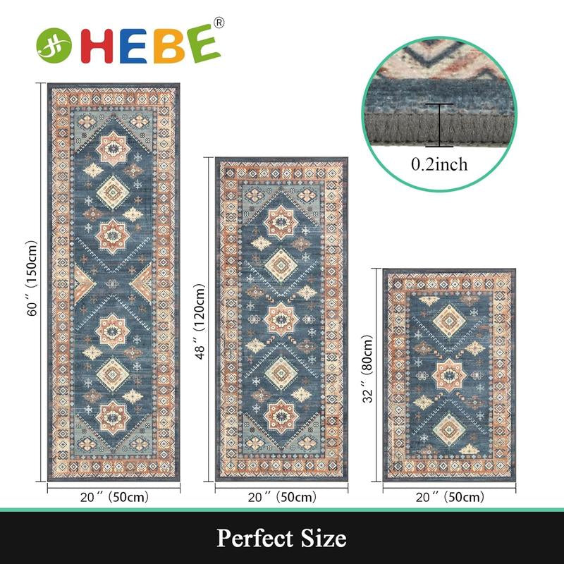 HEBE Washable Boho Kitchen Rug Sets 3 Piece with Runner Non Slip Kitchen Rugs and Mats Kitchen Mats for Floor Thick Kitchen Floor Mat Carpet Runner Rugs for Hallway Laundry Holiday Decor