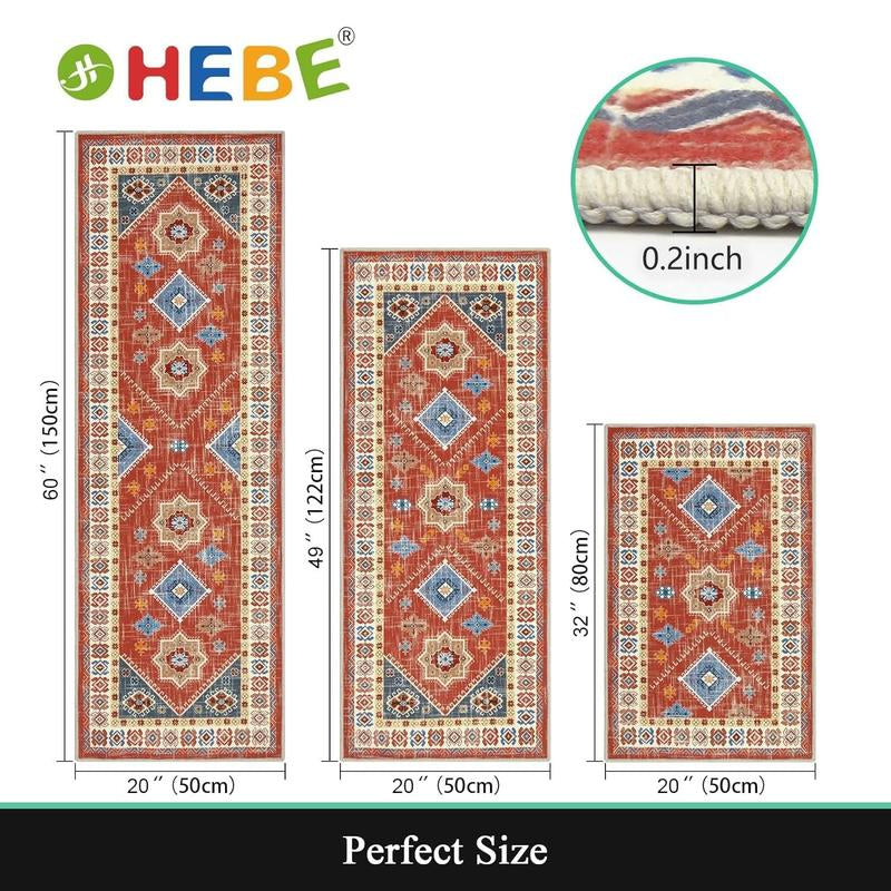 HEBE Washable Boho Kitchen Rug Sets 3 Piece with Runner Non Slip Kitchen Rugs and Mats Kitchen Mats for Floor Thick Kitchen Floor Mat Carpet Runner Rugs for Hallway Laundry Holiday Decor