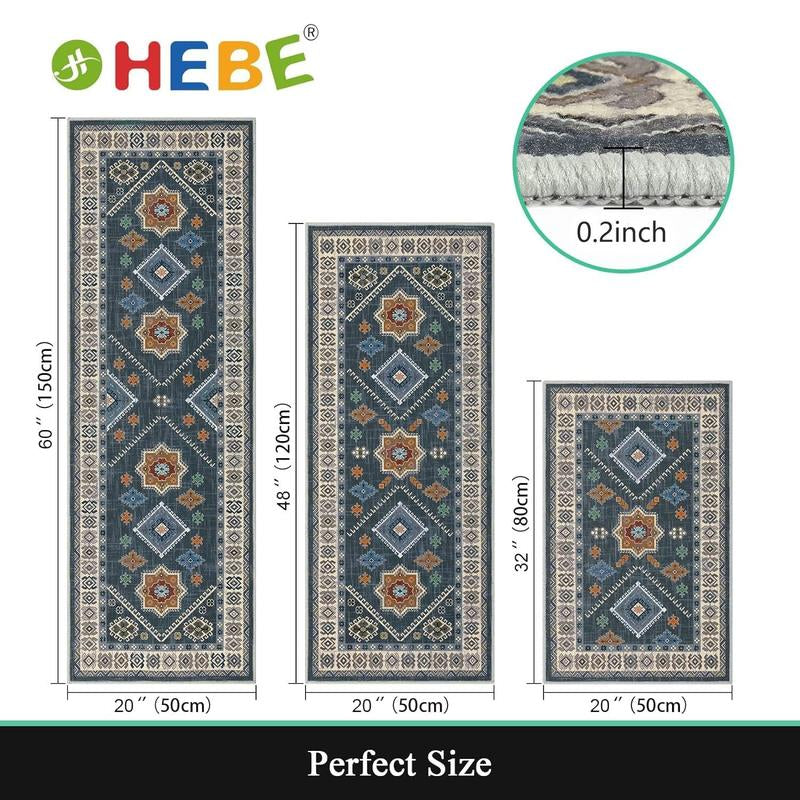 HEBE Washable Boho Kitchen Rug Sets 3 Piece with Runner Non Slip Kitchen Rugs and Mats Kitchen Mats for Floor Thick Kitchen Floor Mat Carpet Runner Rugs for Hallway Laundry Holiday Decor