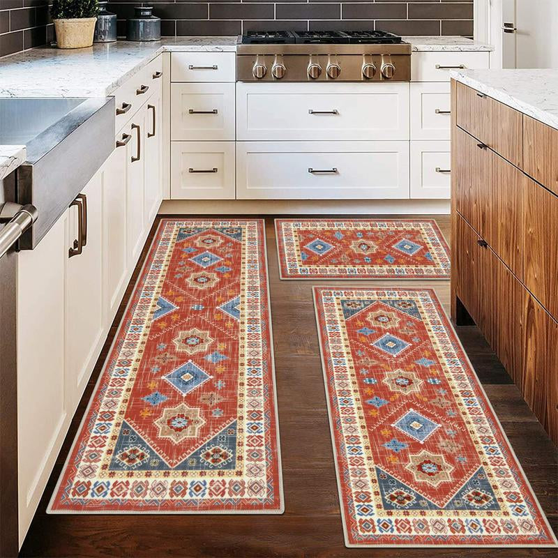 HEBE Washable Boho Kitchen Rug Sets 3 Piece with Runner Non Slip Kitchen Rugs and Mats Kitchen Mats for Floor Thick Kitchen Floor Mat Carpet Runner Rugs for Hallway Laundry Holiday Decor