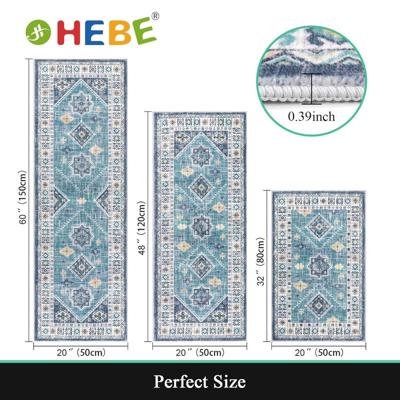 HEBE Washable Boho Kitchen Rug Sets 3 Piece with Runner Non Slip Kitchen Rugs and Mats Kitchen Mats for Floor Thick Kitchen Floor Mat Carpet Runner Rugs for Hallway Laundry Holiday Decor