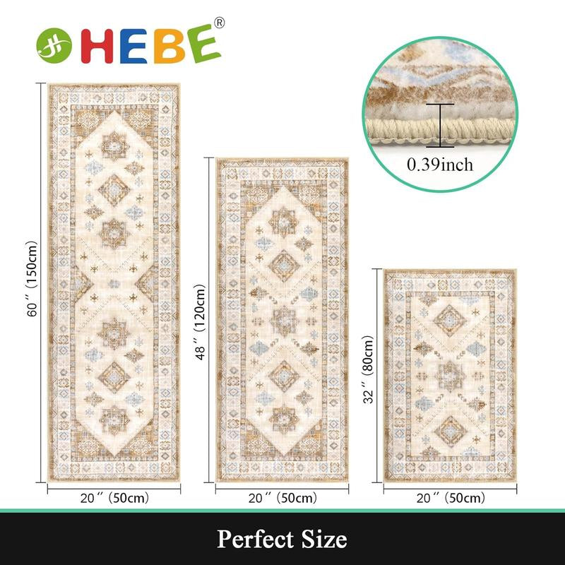 HEBE Washable Boho Kitchen Rug Sets 3 Piece with Runner Non Slip Kitchen Rugs and Mats Kitchen Mats for Floor Thick Kitchen Floor Mat Carpet Runner Rugs for Hallway Laundry Holiday Decor